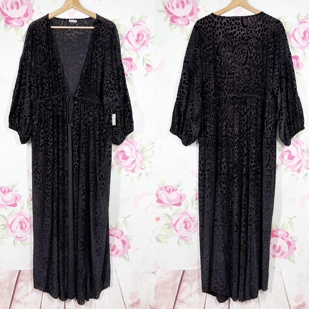 NEW Free People Intimately In My Heart Burnout Velvet Cocoa Combo Kimono M